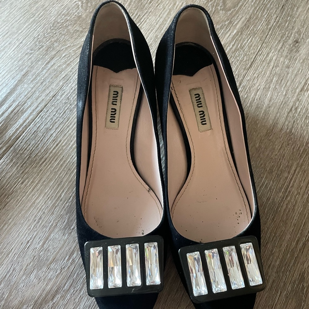 Miu Miu Black Heels with Crystal Accents